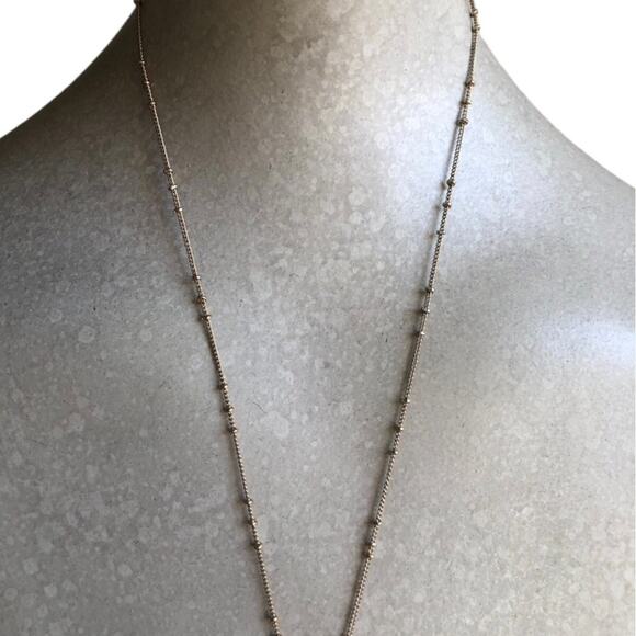 Gold Tone Small Gold Beads Black Fringed Feathered With Gold Bar Lariat Necklace - Picture 3 of 13